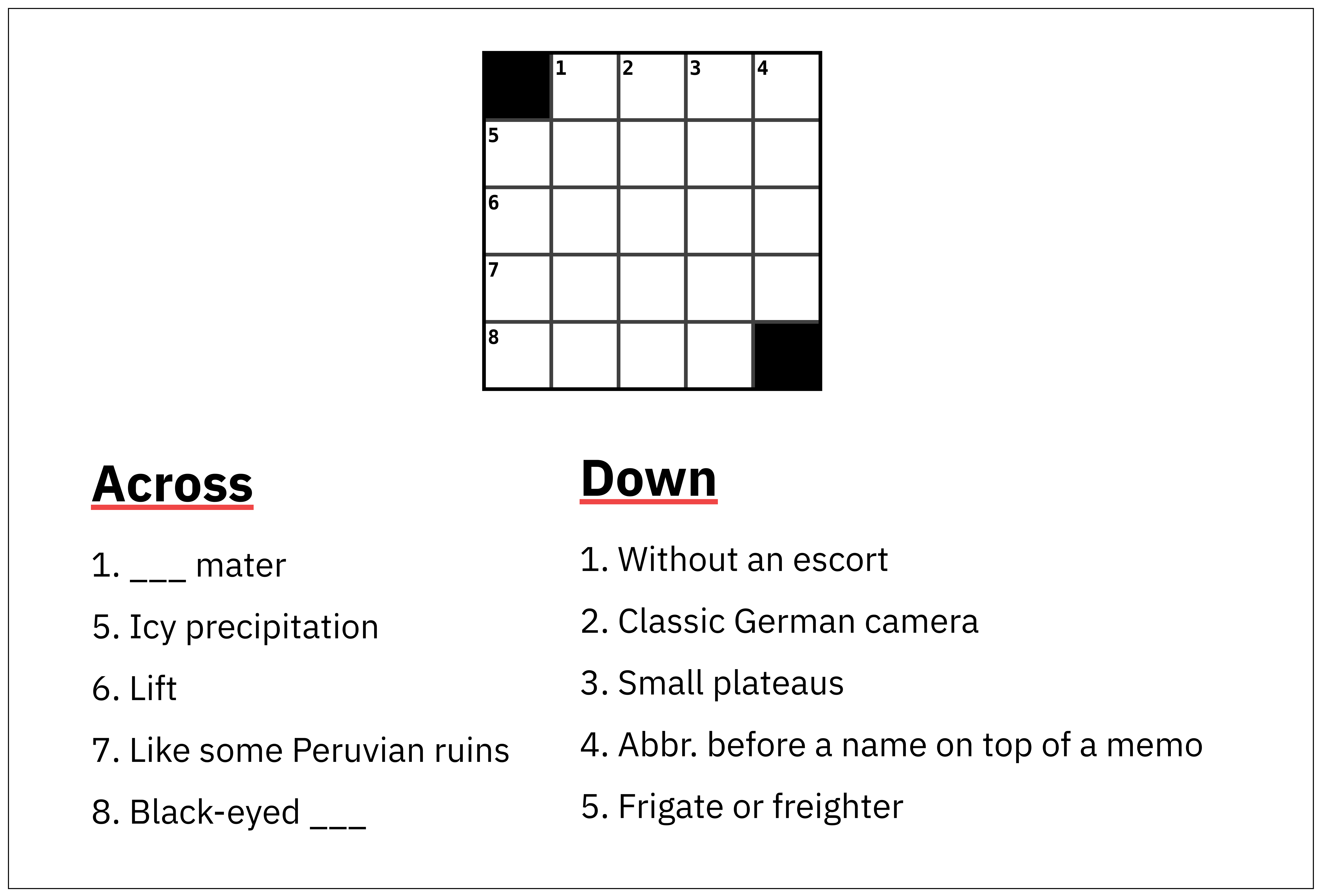 Figure 15: Crossword composed of clues and answers that appeared on The New York Times Crossword on any Monday between Jan. 1, 2010 and Dec. 31, 2014. See answers.